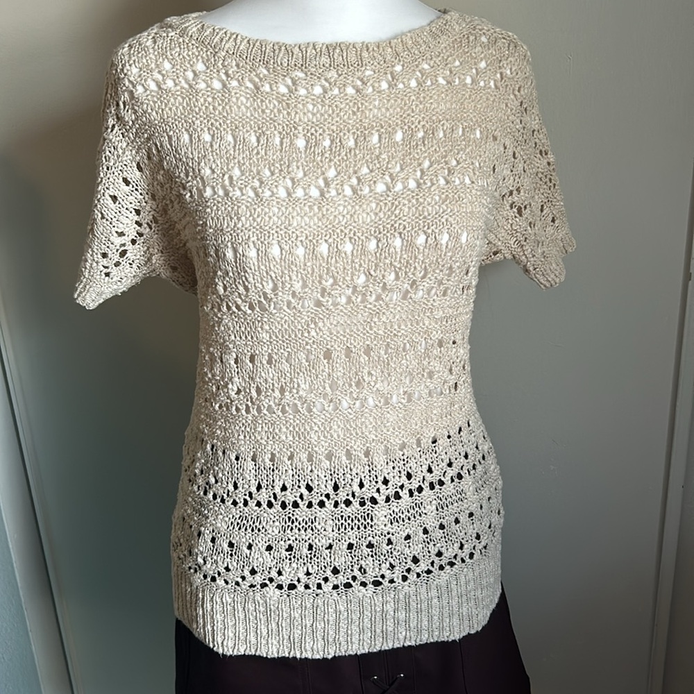 If It Were Me Open Knot Short Sleeve Boatneck Collar Slim Fit Sweater - Picture 9 of 9